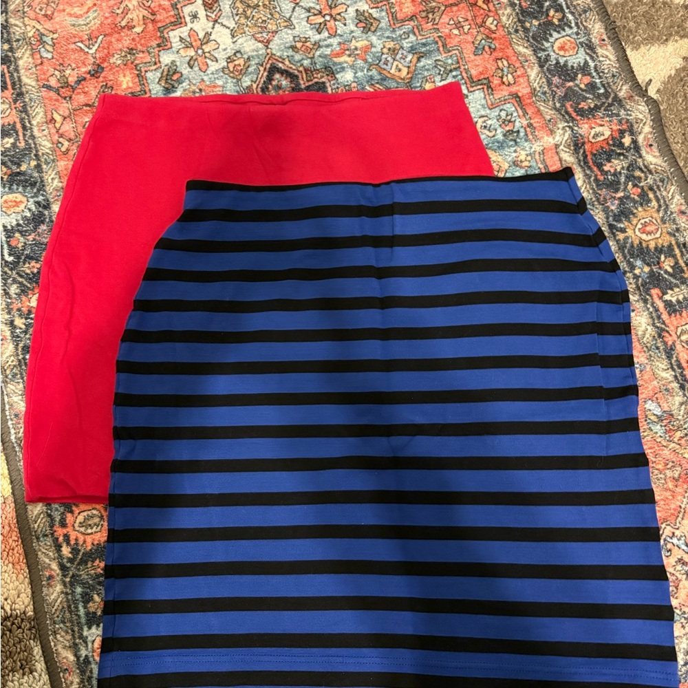 Express Pink & LOFT Blue and Black Striped Knit Skirts. Both Sz. Medium.